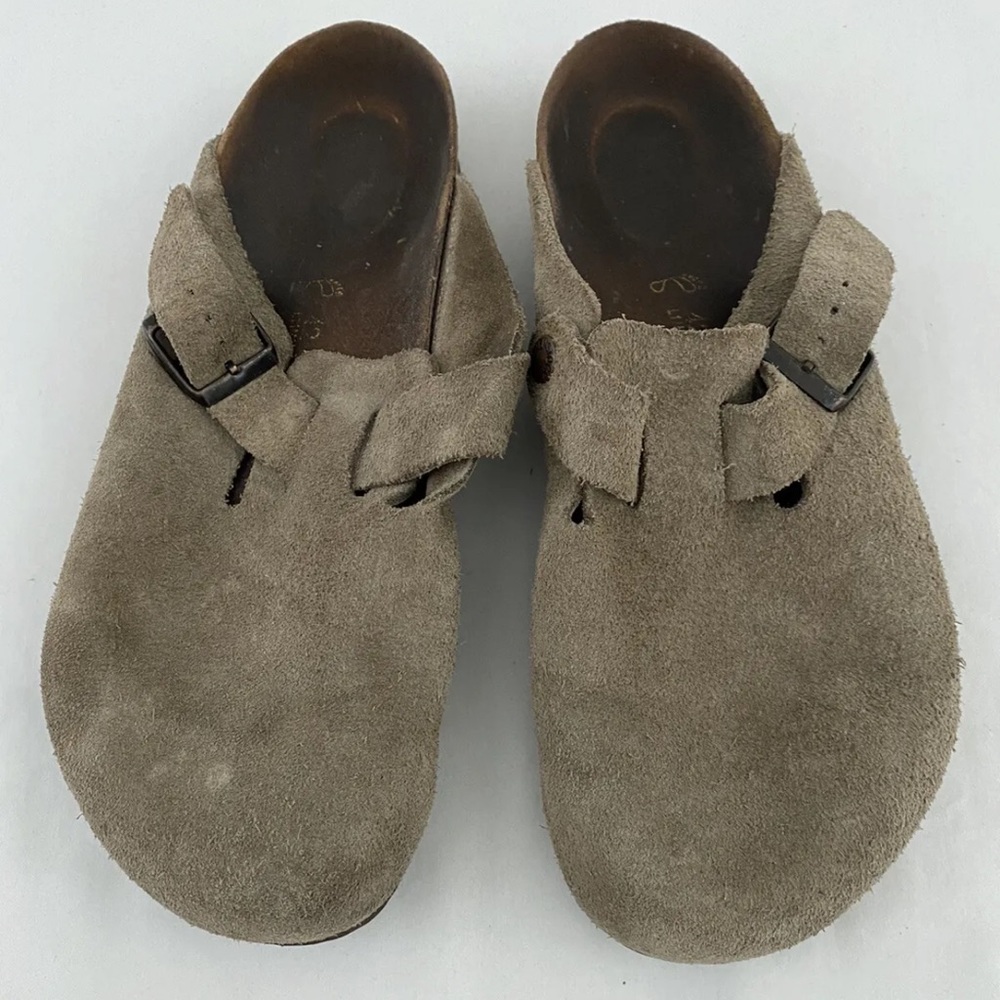 birkenstock taupe boston clogs